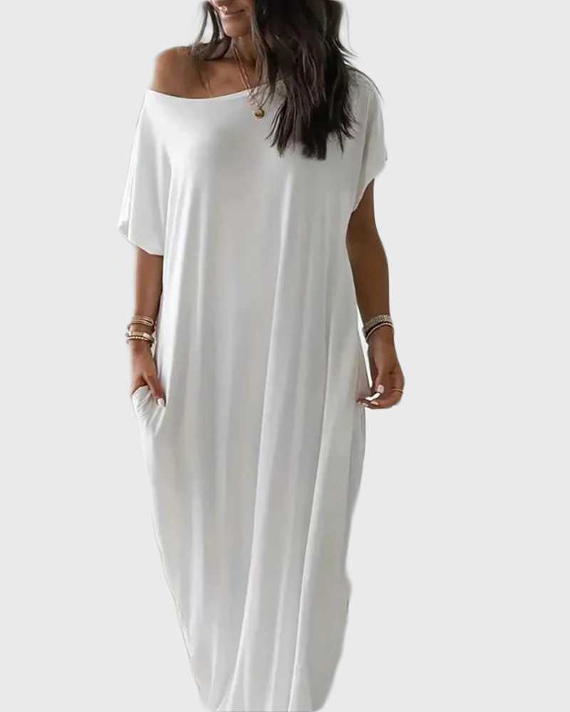 Women's Solid Color Batwing Sleeve Lounge Dress