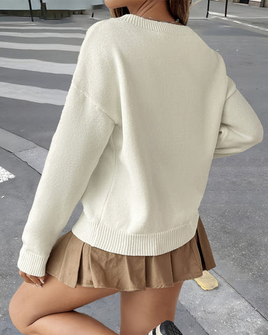 Women's Plain Scoop Neck Sweater Long Sleeve Jumper