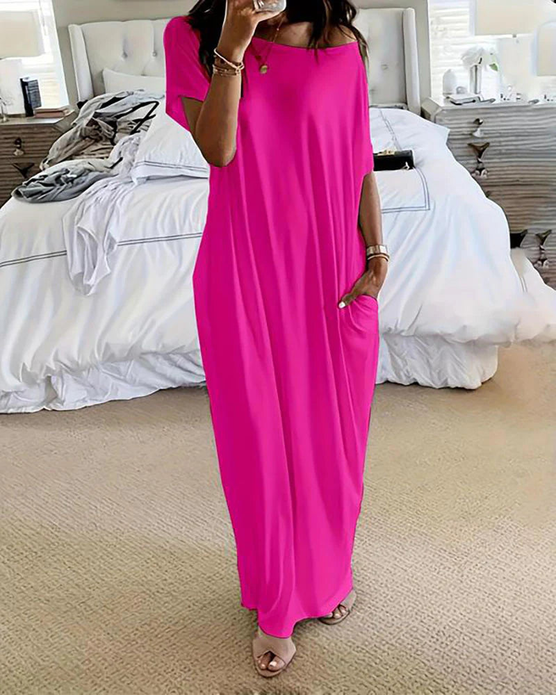 Women's Solid Color Batwing Sleeve Lounge Dress