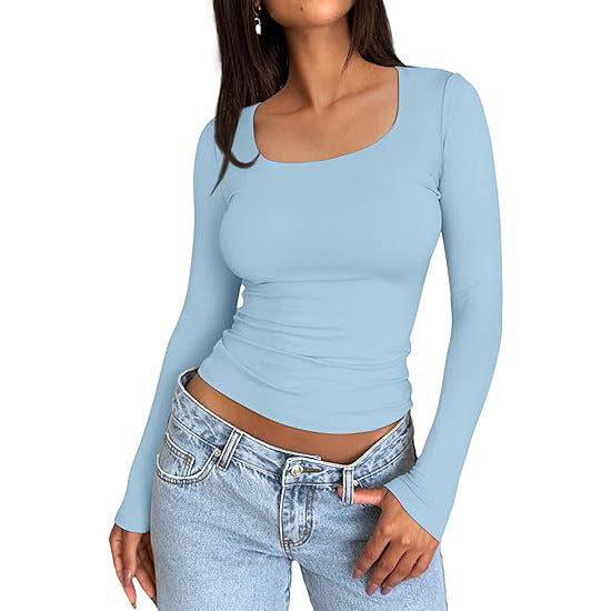 Women's Basic Double Layering Tight Slim Fit T Shirts