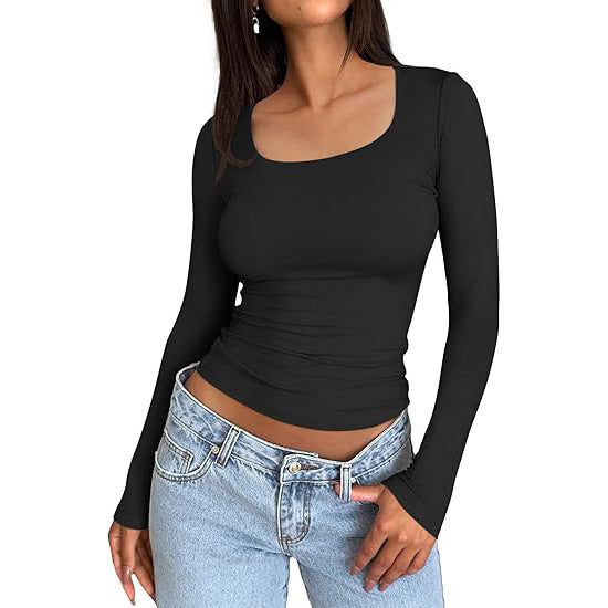 Women's Basic Double Layering Tight Slim Fit T Shirts