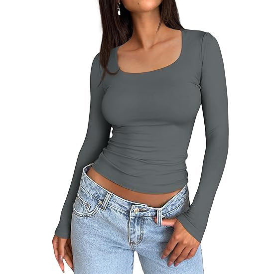 Women's Basic Double Layering Tight Slim Fit T Shirts