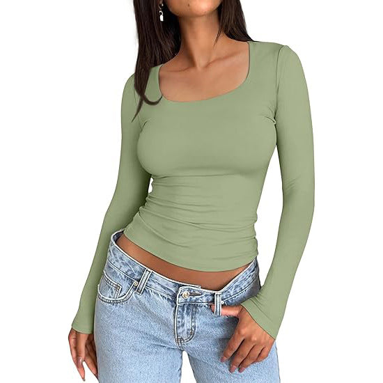 Women's Basic Double Layering Tight Slim Fit T Shirts