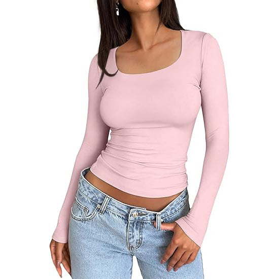 Women's Basic Double Layering Tight Slim Fit T Shirts