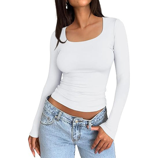 Women's Basic Double Layering Tight Slim Fit T Shirts