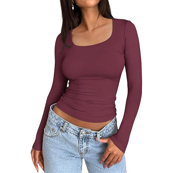 Women's Basic Double Layering Tight Slim Fit T Shirts