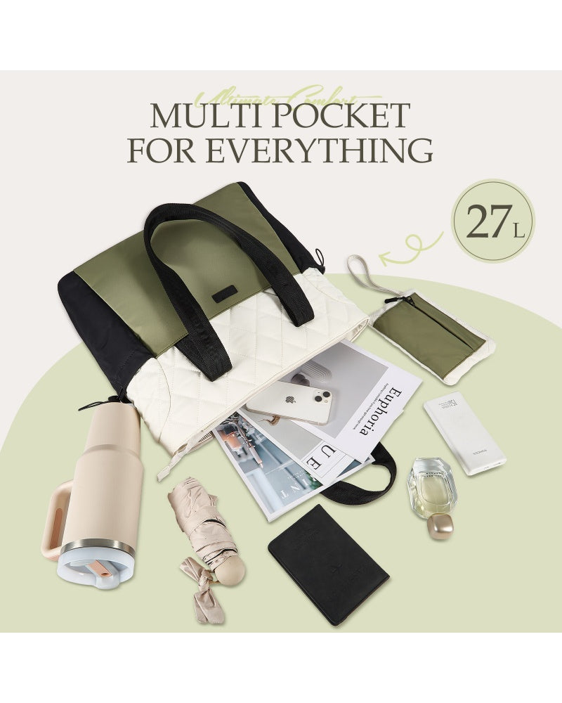 UUH Stylish Puffer Tote Bag for Women with Wallet