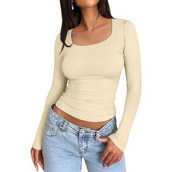 Women's Basic Double Layering Tight Slim Fit T Shirts
