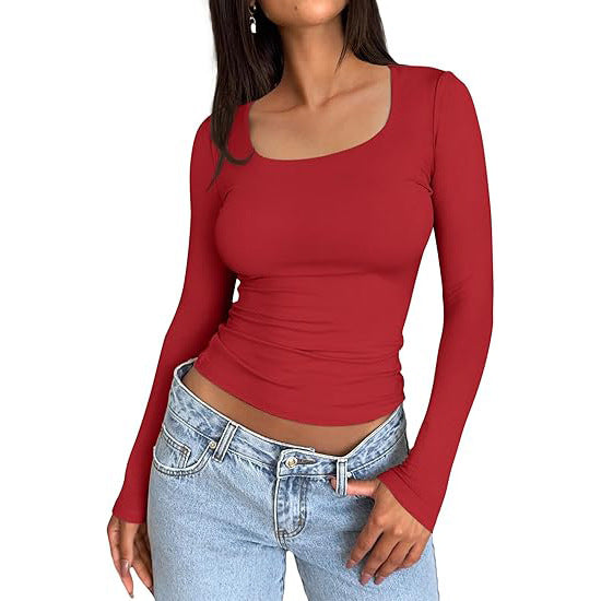Women's Basic Double Layering Tight Slim Fit T Shirts