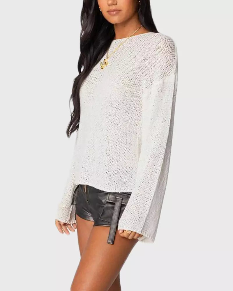 Drop-shoulder lightweight knit sweater