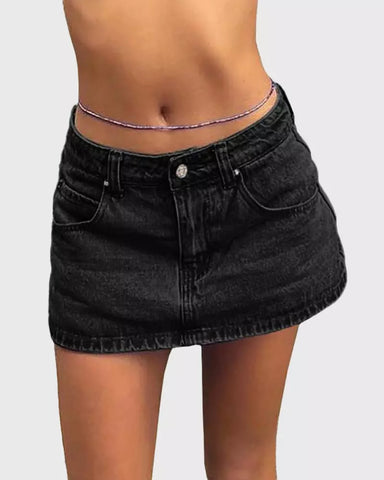 Vintage Blue Denim Mini Skirt – Casual Cotton Fit with Belt Loops