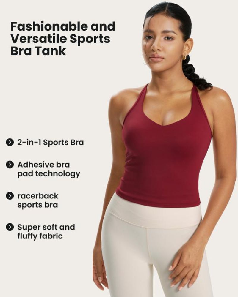 Longline racer-back sports bra tank top with built-in bra