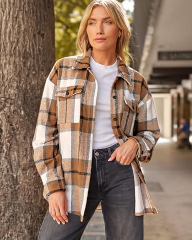 Casual Plaid Flannel Shacket Jacket