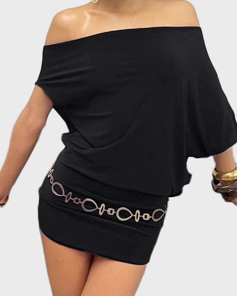 Solid color bat sleeve dress