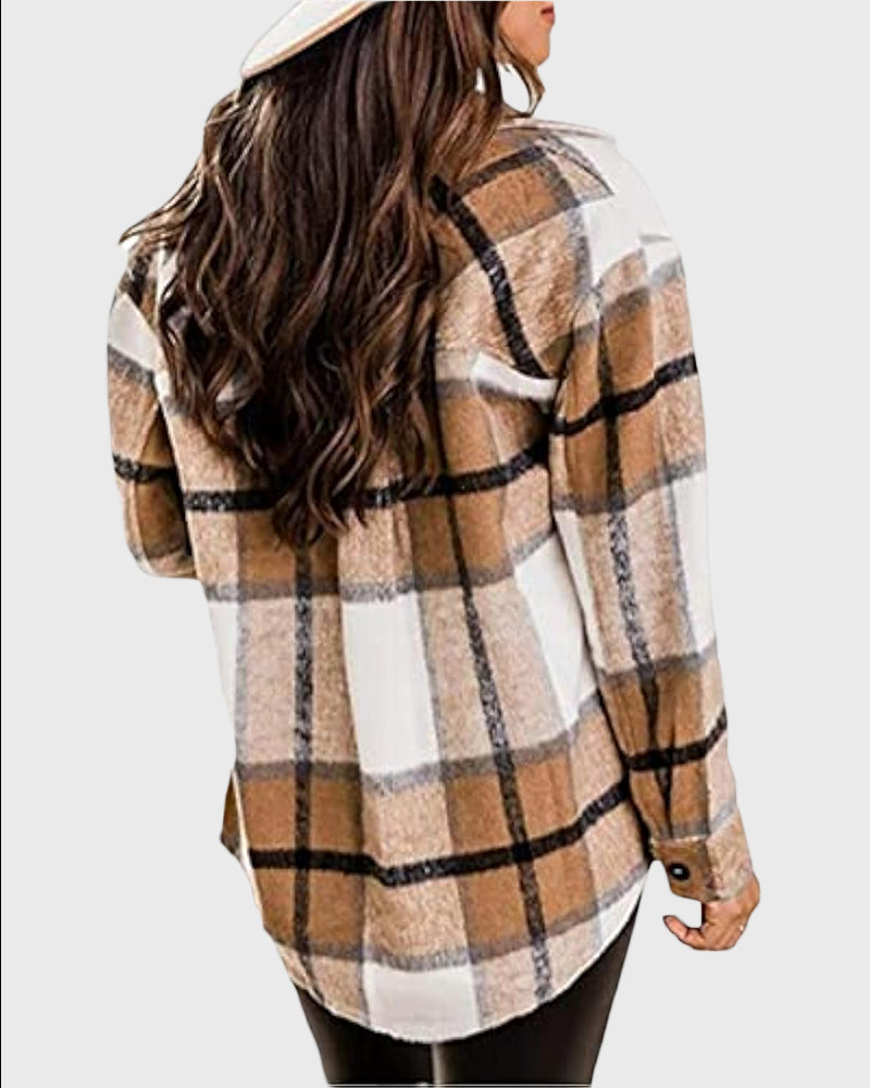 Casual Plaid Flannel Shacket Jacket