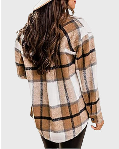 Casual Plaid Flannel Shacket Jacket