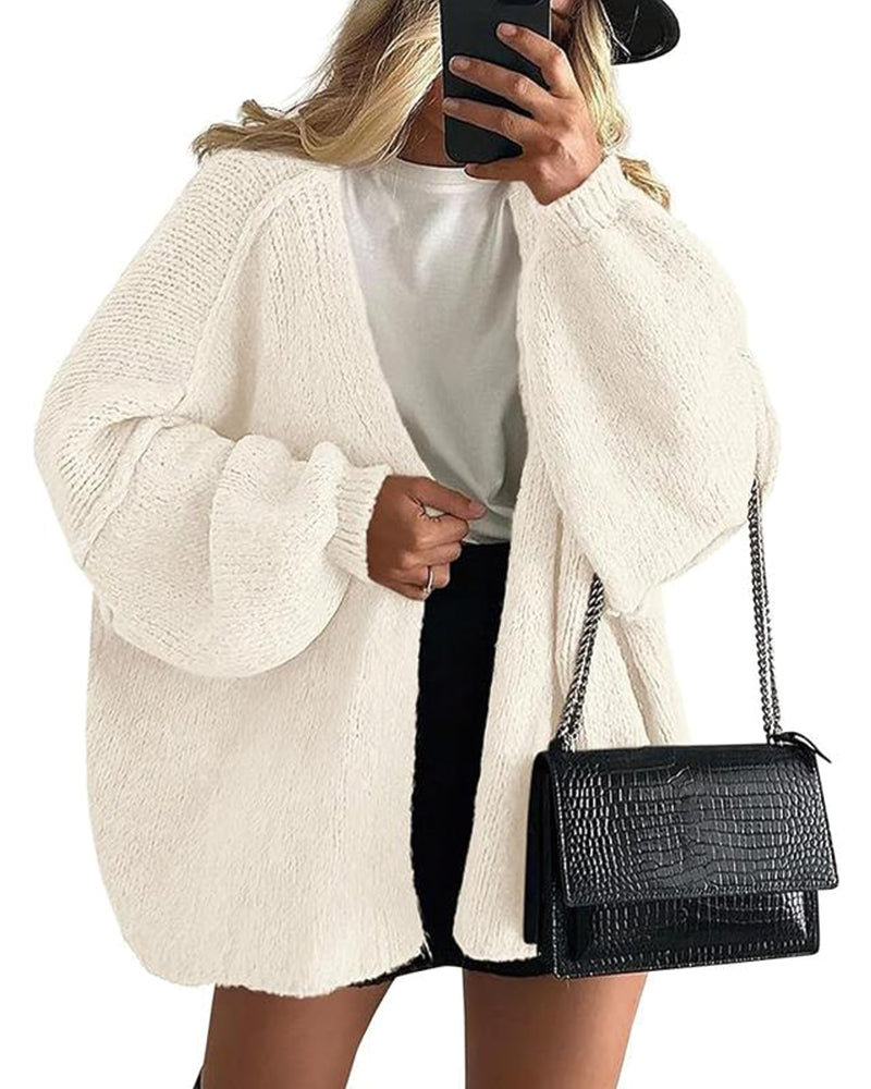 Women's Oversized Cardigan Sweater Fall Long Lantern Sleeve Knit Open Front
