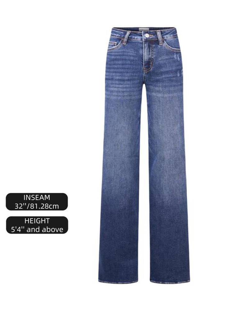Mid-low waist loose jeans, women's stretch wide leg, distressed pants