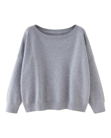 Women's Plain Scoop Neck Sweater Long Sleeve Jumper
