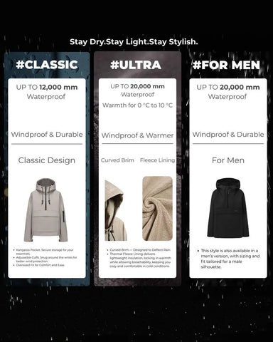 Women's  Waterproof Oversized Fall Hoodie Coat  Jacket with Adjustable Waist, Hood & Cuffs, Jacket Outerwear with