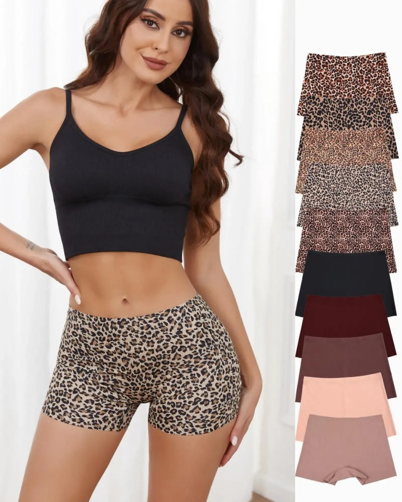 Women's Leopard Print Seamless Boyshorts 10-Piece Set