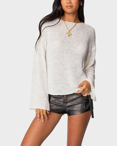 Drop-shoulder lightweight knit sweater