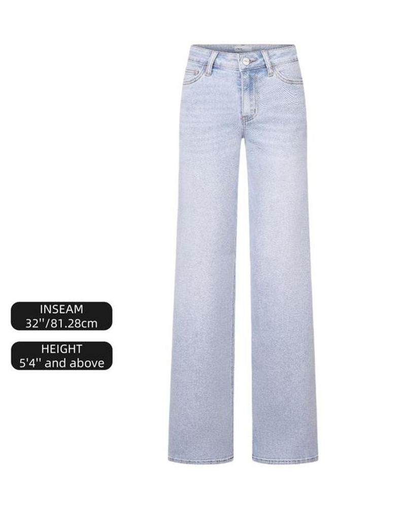 Mid-low waist loose jeans, women's stretch wide leg, distressed pants