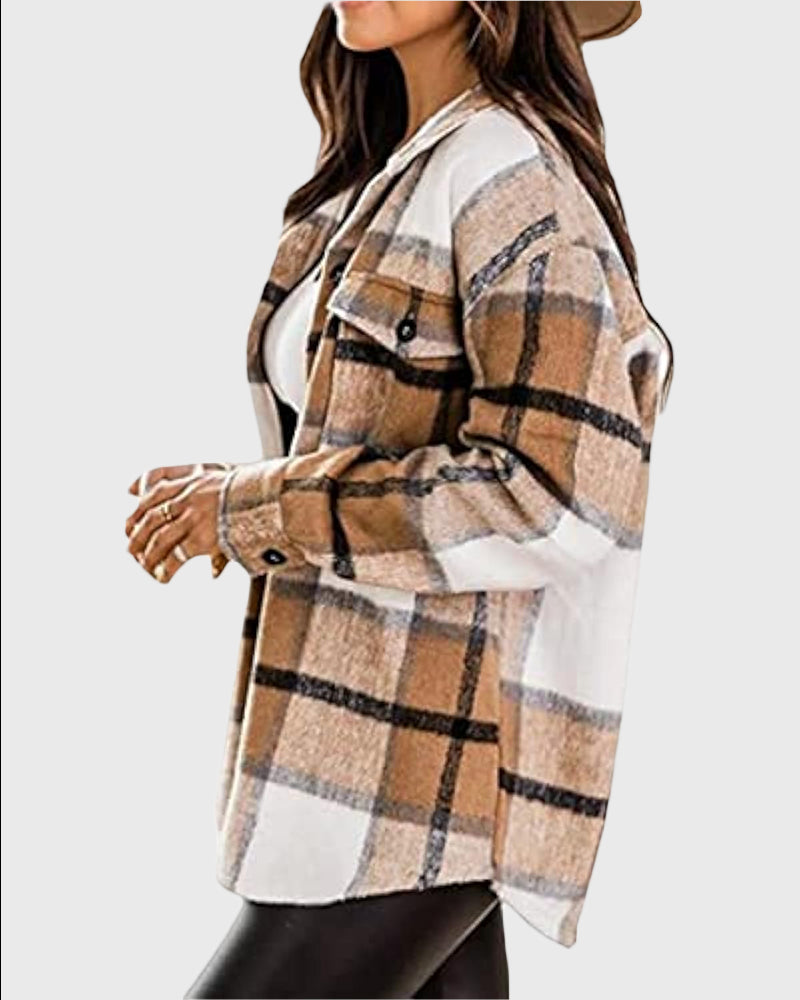 Casual Plaid Flannel Shacket Jacket