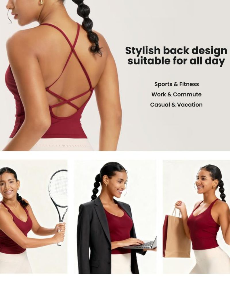 Longline racer-back sports bra tank top with built-in bra