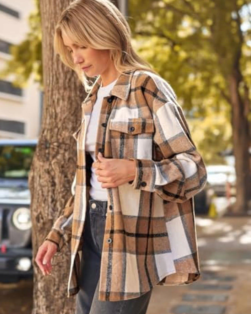 Casual Plaid Flannel Shacket Jacket