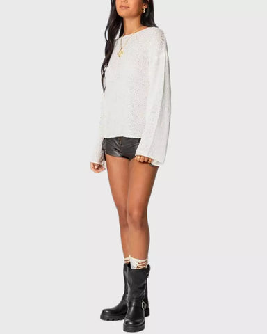 Drop-shoulder lightweight knit sweater