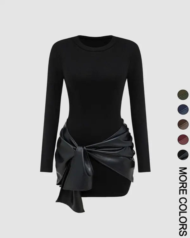 Women's Patchwork Knot Side Dress, Casual Fashion Long Sleeve