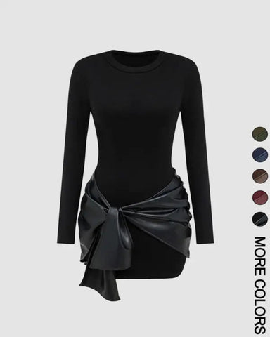 Women's Patchwork Knot Side Dress, Casual Fashion Long Sleeve