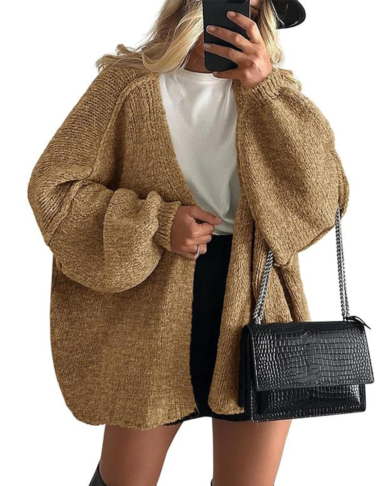 Women's Oversized Cardigan Sweater Fall Long Lantern Sleeve Knit Open Front