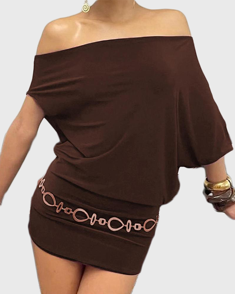Solid color bat sleeve dress