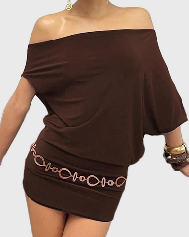 Solid color bat sleeve dress