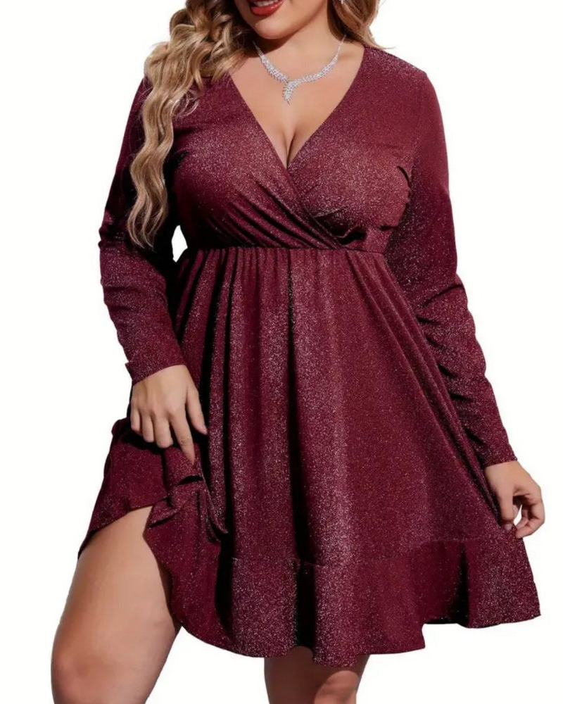 Women‘s Plus Size V Neck Glitter Dress