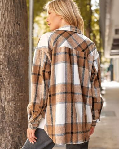 Casual Plaid Flannel Shacket Jacket