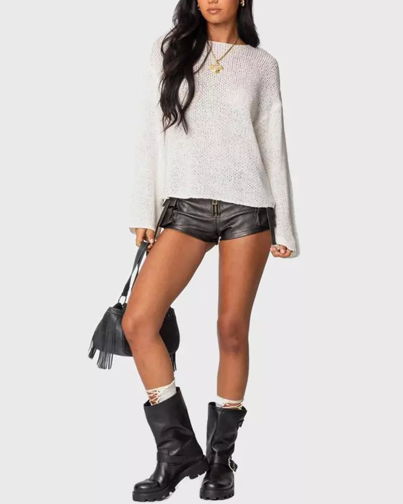 Drop-shoulder lightweight knit sweater
