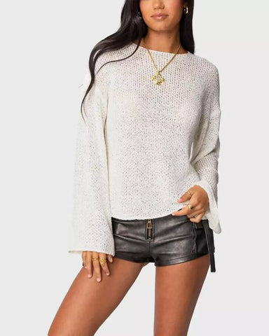 Drop-shoulder lightweight knit sweater