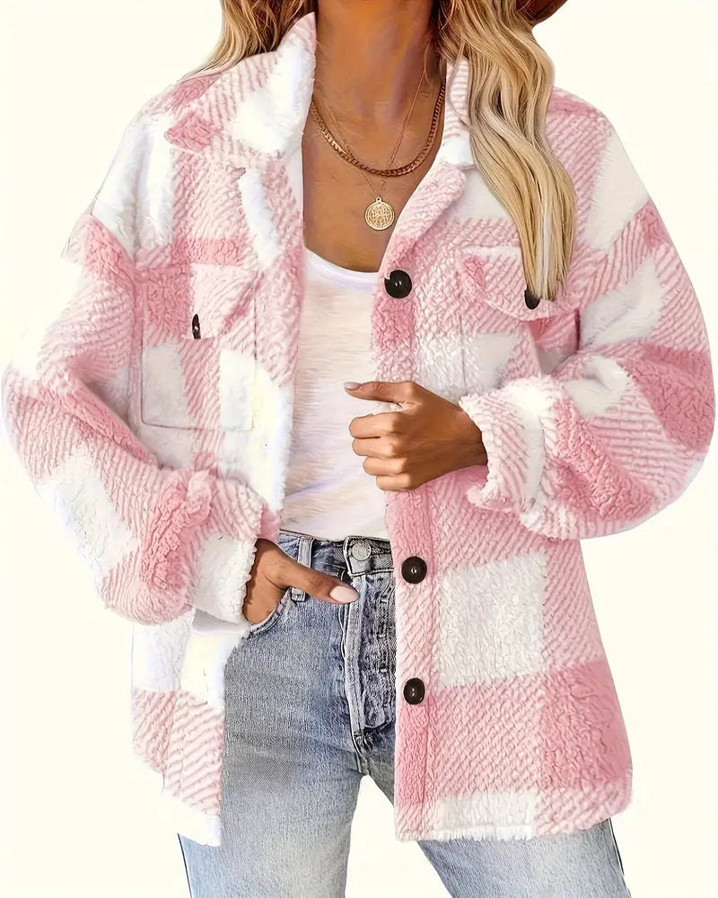 Women's Checkered Plush Fleece Winter Jacket