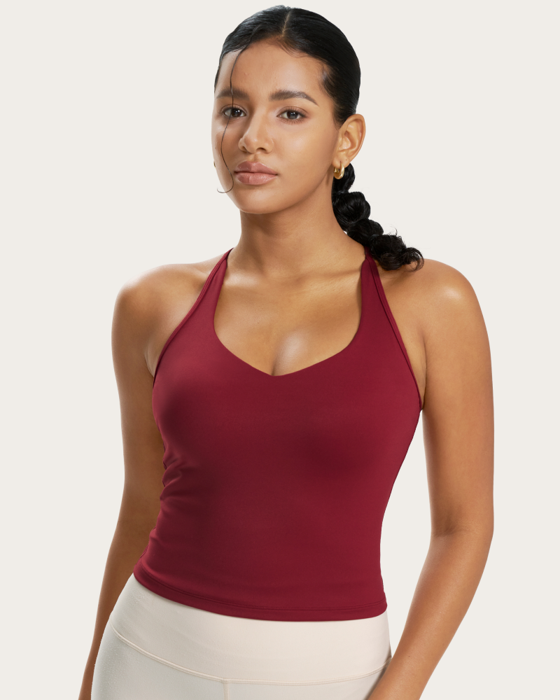 Longline racer-back sports bra tank top with built-in bra