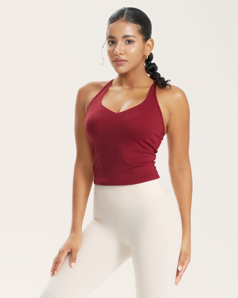 Longline racer-back sports bra tank top with built-in bra