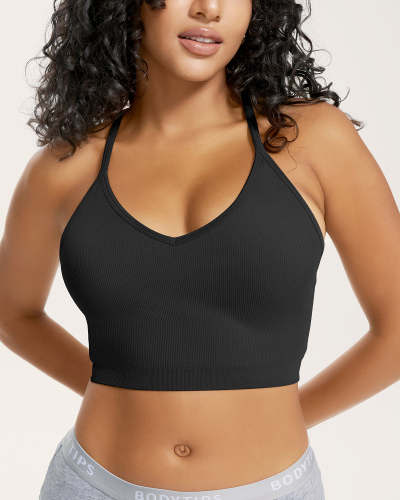 Seamless ribbed racer-back sports bra