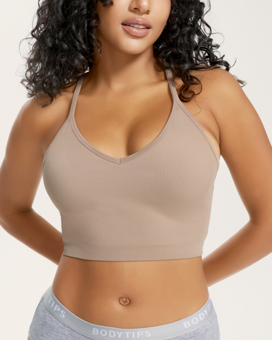 Seamless ribbed racer-back sports bra