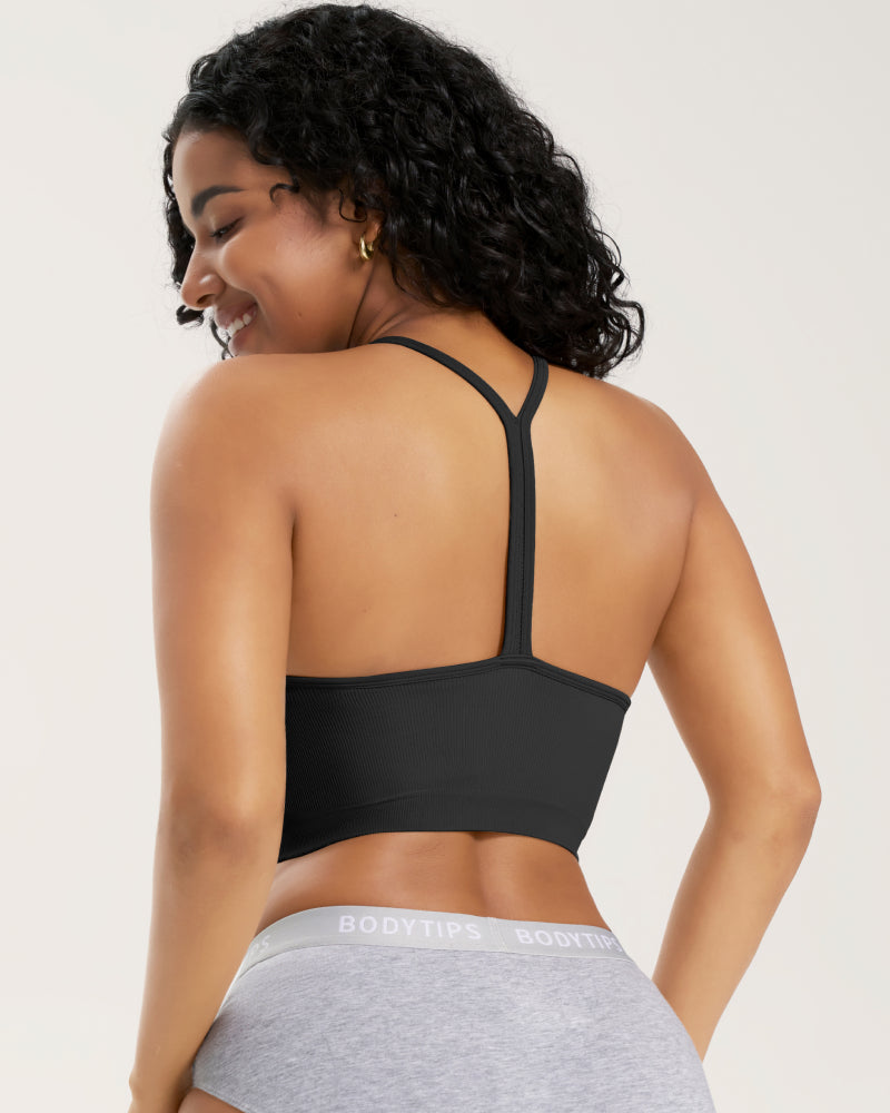 Seamless ribbed racer-back sports bra