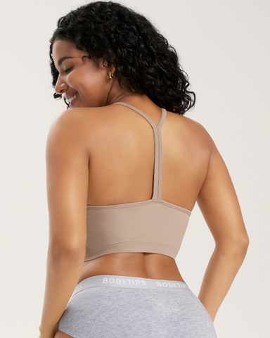 Seamless ribbed racer-back sports bra