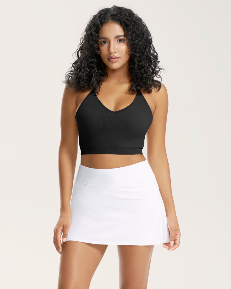 Seamless ribbed racer-back sports bra
