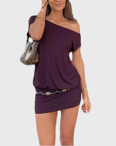 Solid color bat sleeve dress