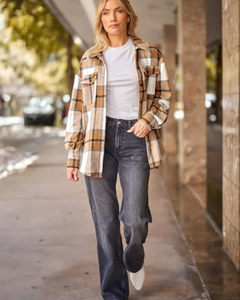 Casual Plaid Flannel Shacket Jacket